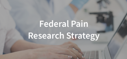 Federal Pain Research Strategy. picture of person using computer and person with a back pain